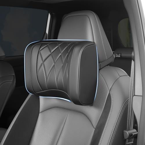 Car Headrest Pillow U-Shaped, Memory Foam Head Neck Support Cushion for Driving, Leather Head Rest Travel Pillows for Sleeping, Breathable Removable Cover, Black, 1 Pack - color: Black, size: 1 Pack