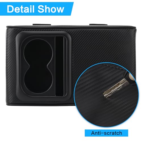 Car Center Console Armrest Pillow with Cup Holder (13.77"*8.26"*2.95") & Phone Holder Waterproof Leather Arm Rest Protector Cushion Car Accessories (Black Carbon Brazed Leather) - color: Black Carbon Brazed Leather