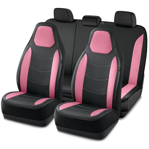 Road Comforts Car Seat Cover, Leather Seat Cover Full Set, Automotive Interior Seat Covers, Universal Fit for Most Cars, SUVs, Trucks, and Vans, Airbag Compatible (Pink) - color: Pink, size: Full Set