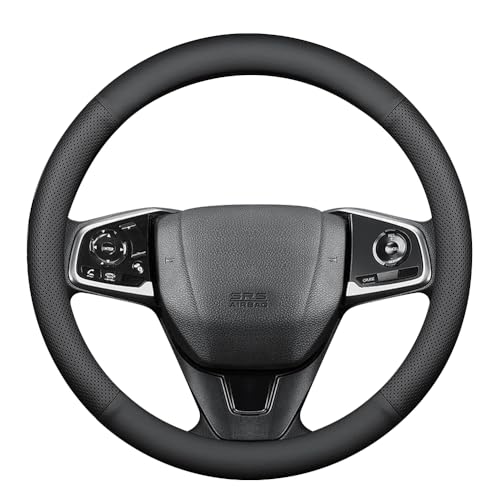 HAOTULE New Nappa Leather car Steering Wheel Cover, Anti-Slip, Safety, Soft, Breathable Full Surround Universal 15 inch Black - color: Black-1