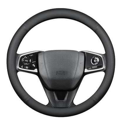 HAOTULE New Nappa Leather car Steering Wheel Cover, Anti-Slip, Safety, Soft, Breathable Full Surround Universal 15 inch Black - color: Black-1