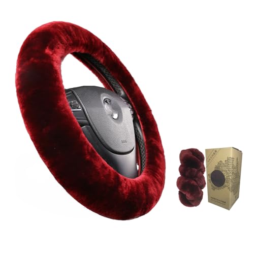 Furry Fluffy Wool Sheepskin Car Steering Wheel Cover for Girls Women Universal car 14 1/2-15 1/2inchs(Grape Red) - color: Grape Red