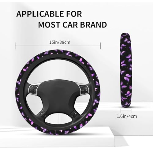 Purple Butterfly Steering Wheel Cover - Beautiful Butterfly Steering Wheel Covers Car Cup Holder Pad 2 Pack Accessories Universal 15 Inch Auto Anti-Slip Car Wheel Protector - color: Purple butterfly
