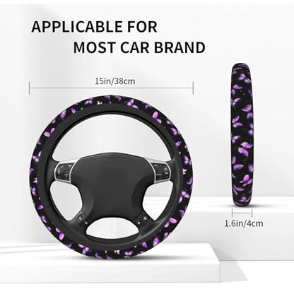 Purple Butterfly Steering Wheel Cover - Beautiful Butterfly Steering Wheel Covers Car Cup Holder Pad 2 Pack Accessories Universal 15 Inch Auto Anti-Slip Car Wheel Protector - color: Purple butterfly