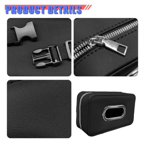 Car Tissue Holder, Leather Backseat Tissues Box Cover Rectangular Car Napkin Holder for 100-150 Tissues Organizer, Large Napkin Case Auto Headrest Hanging Mask Dispenser for SUV Sedan (Black)