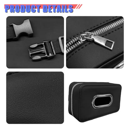 Car Tissue Holder, Leather Backseat Tissues Box Cover Rectangular Car Napkin Holder for 100-150 Tissues Organizer, Large Napkin Case Auto Headrest Hanging Mask Dispenser for SUV Sedan (Black)