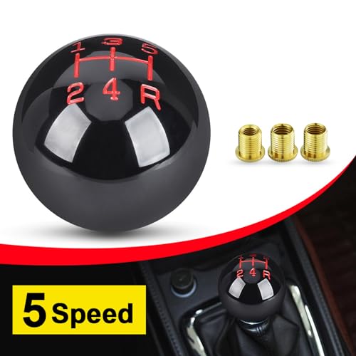 5 Speed Car Racing Gear Shift Shifter Knob, Resin Polished Round Ball Shift Knob with 3 Adapters Compatible with Manual Car (Black 5) - color: 5 Speed(Black)