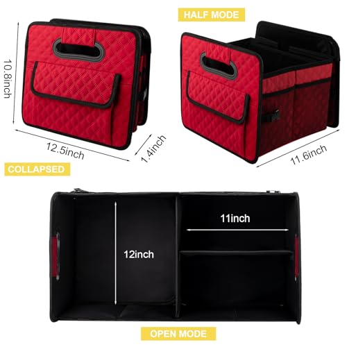 Car Trunk Organizers and Storage for SUV, Collapsible Multi Compartment Container Box Adjustable Car Accessories for Women Men, Red