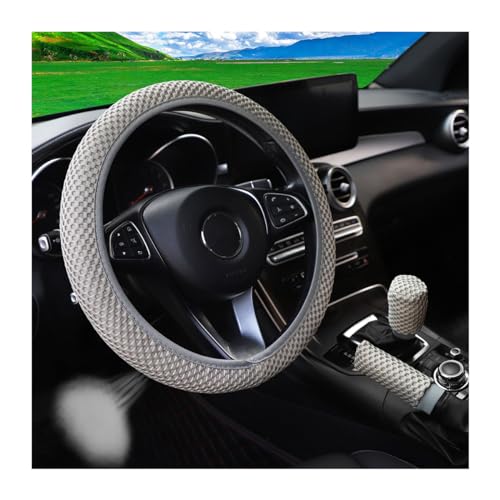 Bittwee 3PCS 15Inch Car Steering Wheel Cover Armrest Cover Gear Shift Cover Set, Microfiber Breathable Anti-Slip Automotive Steering Wheel Protector, Vehicle Interior Decor, Universal Fit（Gray） - color: Gray