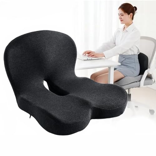 Orthopedic Cushion for Car Chair Wheelchair Sitting Sciatica, Memory Foam Seat Cushion with Lumbar Support Pillow, Instant Relieve Pressure on Back, Hips, Tailbone, Improves Sitting Posture (1, Black) - color: Black