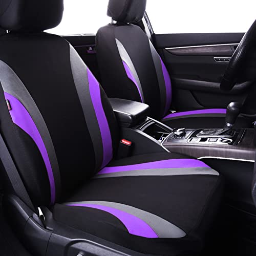 CAR PASS Line Rider Sporty Cloth Universal Fit Car Seat Cover -100% Breathable with 5mm Composite Sponge Inside,Airbag Compatible,3zipper Bench(Full Set, Black and Purple) - color: Black and Purple, size: Full Set