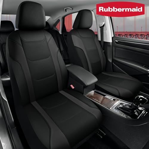 Rubbermaid Leather Car Seat Cover – Universal Front Seat Cover, Airbag Compatible, Easy to Install, Water-Resistant and Durable Automotive Seat Cover for Cars, Trucks, SUVs, Vans – Black - color: Black