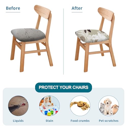 KRFOONN Waterproof Seat Covers for Dining Room Chairs Set of 4 with Bench Cover Washable Dining Chair Covers Removable Kitchen Chair Cushion Slipcovers Protector, A17 - color: Color A17