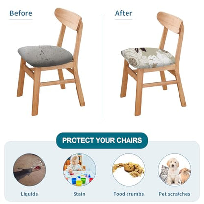 KRFOONN Waterproof Seat Covers for Dining Room Chairs Set of 4 with Bench Cover Washable Dining Chair Covers Removable Kitchen Chair Cushion Slipcovers Protector, A17 - color: Color A17
