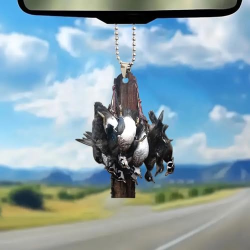 Car Rear View Mirror Pendant, Acrylic Christmas Tree Hanging Ornament, Animal 2D Flat Car Rear View Mirror Charm, Auto Interior Accessories Decoration Presents for Window Wall (Black Duck) - color: Black Duck