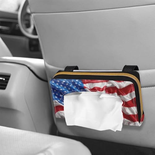 Biyejit Car Tissue Holder, 3D American Flag Car Mask Holder, Car Sun Visor Napkin Holder Backseat Tissue Case，Pu Leather Tissues Box - color: 3d American Flag, size: 1 Pack