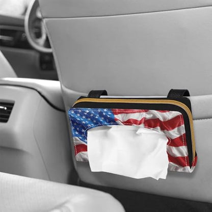 Biyejit Car Tissue Holder, 3D American Flag Car Mask Holder, Car Sun Visor Napkin Holder Backseat Tissue Case，Pu Leather Tissues Box - color: 3d American Flag, size: 1 Pack
