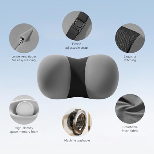 BABUR Car Headrest Pillow, 100% Memory Foam Softness Neck Support Pillow, Universal Fit Head Rest Travel Pillow for Pain Relief While Driving, Gray - color: Black Gray