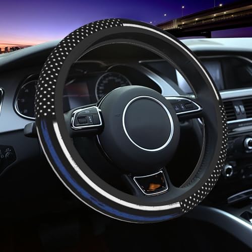 Thin Blue Line Flag Steering Wheel Cover - Retro America Thin Blue Line Flag Steering Wheel Cover 15 Inch Non-Slip Breathable Neoprene Car Accessory for Women Men Steering Wheel Protector - color: Flag Blue Line