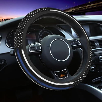 Thin Blue Line Flag Steering Wheel Cover - Retro America Thin Blue Line Flag Steering Wheel Cover 15 Inch Non-Slip Breathable Neoprene Car Accessory for Women Men Steering Wheel Protector - color: Flag Blue Line