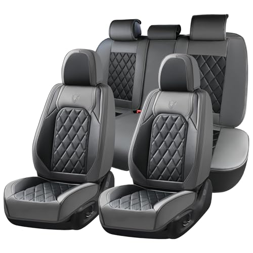 Coverado Seat Covers Full Set, Faux Leather Seat Covers for Car, Waterproof Car Seat Protectors 5 Seats, Automotive Seat Covers Universal Fit for Most Cars SUV Trucks- Gray&Black - color: A-Gray&Balck, size: Full Set