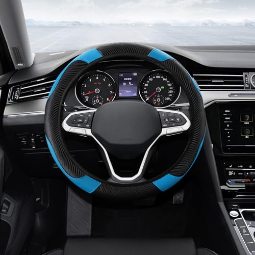 Car Steering Wheel Cover, Steering Wheel Protector, Universal 14.5-15 Inch Microfiber Leather Breathable Auto Steering Wheel Covers, Carbon Fiber Steering Wheel Cover for Women Men (Blue) - color: Blue