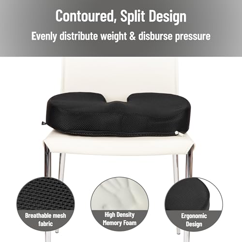 Mind Reader Memory Foam Seat Cushion with Air-Cloud Technology, Sciatica, Coccyx & Hip Pain Relief, Office, Memory Foam, Black - color: Black