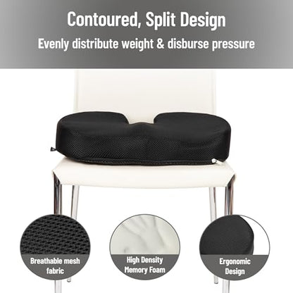Mind Reader Memory Foam Seat Cushion with Air-Cloud Technology, Sciatica, Coccyx & Hip Pain Relief, Office, Memory Foam, Black - color: Black