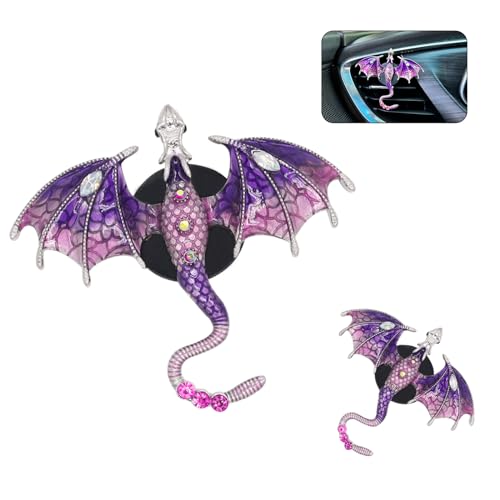 ORIESSE Bling Wyvern Car Air Freshener Vent Clips,2pcs Alloy Purple Enamel Dragon Vent Clips Car Accessories,Refillable Car Diffuser with Felt Mads,Coffee Fragrance Tablets