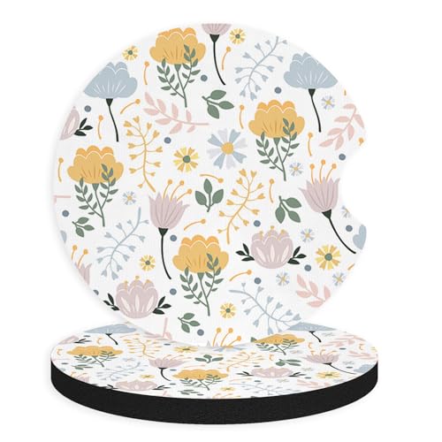 2pcs Cute Yellow Flowers Cute Flowers Car Coasters,Absorbent Universal neoprener Cup Holder Coasters with a Finger Notch,Car Accessories for Women&Man Interior，2.75" 6 - color: Cute Flowers 6