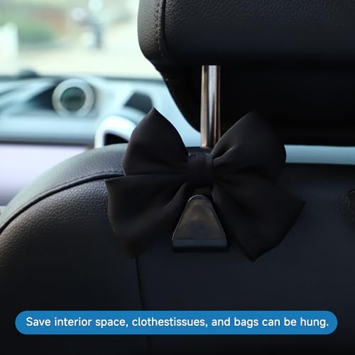 2PCS Car Seat Hooks, Cute Bow Car Seat Headrest Hooks for Purses, Bags, Umbrella, Universal Automotive Interior Decoration Accessoriesl for Vehicle, SUV, Sedan, Truck (Black)