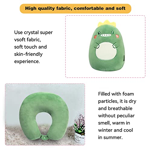 Kids Travel Pillow - 2-in-1 Deformable Kids Neck Pillow for Traveling, Soft U-Shaped Pillow with Adorable Animal Design, Comfy Sleep and Play, Ideal for Airplanes Travel - Dinosaur - size: Green Dinosaur