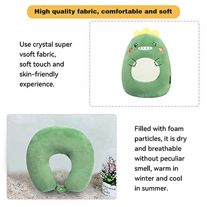 Kids Travel Pillow - 2-in-1 Deformable Kids Neck Pillow for Traveling, Soft U-Shaped Pillow with Adorable Animal Design, Comfy Sleep and Play, Ideal for Airplanes Travel - Dinosaur - size: Green Dinosaur