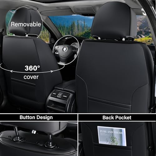 Coverado Car Seat Covers Front Seats, 2 Piece Car Seat Protector with Removable Headrest, Nappa Leather Breathable Front Seat Cushion Side All Wrapped Universal Fit Truck Automotive Most Cars Black - color: Nappa-Black, size: Front