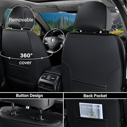 Coverado Car Seat Covers Front Seats, 2 Piece Car Seat Protector with Removable Headrest, Nappa Leather Breathable Front Seat Cushion Side All Wrapped Universal Fit Truck Automotive Most Cars Black - color: Nappa-Black, size: Front