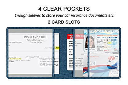 Car Registration and Insurance Holder, Premium PU Leather Vehicle Glove Box Car Organizer Men Women Wallet Accessories Case for ID, Driver's License - Blue - color: Blue