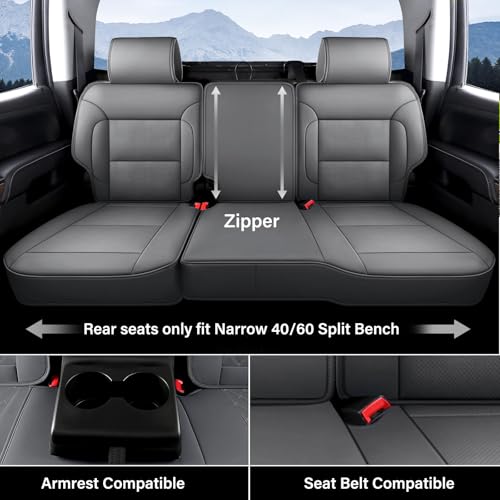 Coverado Chevy Silverado Seat Covers Full Set, Faux Leather Car Seat Covers Fit for 2014-2018 1500, 2015-2019 2500HD 3500HD Chevy Silverado GMC Sierra Crew Double Extended Cab (Gray) - color: Gray, size: FullSet(2014-2018)