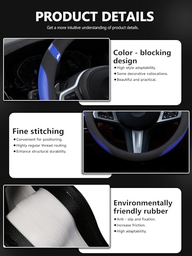Cxtiy Universal 15.5-16 Inch Steering Wheel Cover – Non-Slip Microfiber Leather, Easy Install, Thickened Grip, All-Season Comfort for Cars & Trucks (Navy Blue, 15.5"-16") - color: Navy Blue