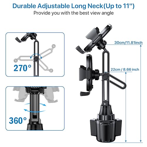 Miracase [2025 Latest Upgraded] Universal Cup Phone Holder for Car, [Rotatable & Adjustable] Long Neck Car Cup Holder Phone Mount Compatible with iPhone, Samsung, Google & More Smartphones - color: Black-Carbon Fiber
