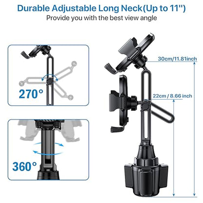 Miracase [2025 Latest Upgraded] Universal Cup Phone Holder for Car, [Rotatable & Adjustable] Long Neck Car Cup Holder Phone Mount Compatible with iPhone, Samsung, Google & More Smartphones - color: Black-Carbon Fiber