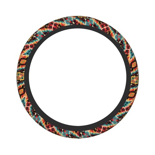 Southwest Boho Aztec Tribal Steering Wheel Cover - Universal 15 Inch, Brown Western Car Steering Wheel Covers Protector Saddle Blanket, Mandala - color: Southwest