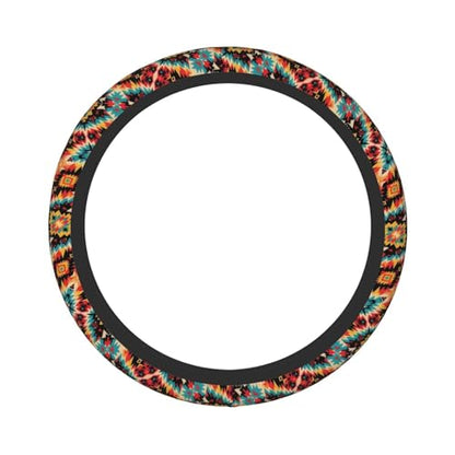 Southwest Boho Aztec Tribal Steering Wheel Cover - Universal 15 Inch, Brown Western Car Steering Wheel Covers Protector Saddle Blanket, Mandala - color: Southwest