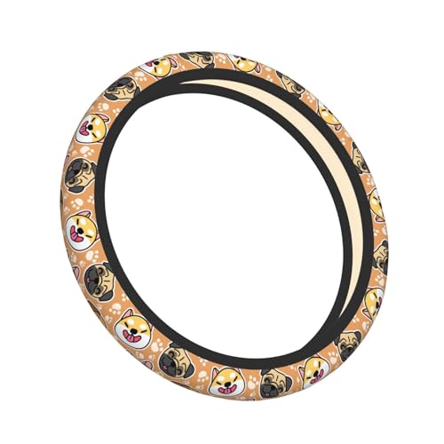 Cute Dog Print Neoprene Steering Wheel Cover Anti-Slip Elastic Pet Face Steering Wheel Protective Cover 15in Universal Car Accessories Fit Cars, SUVs, Auto - color: Pet Dog Print