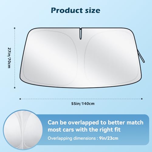 Car Windshield Sun Shade, 300T Thickened Car Window Shades Heat Reflective Interior Cool, Universal Fit for Most Cars SUVs Trucks, Foldable & Portable Design (M (55" × 27")) - size: M (55" × 27")