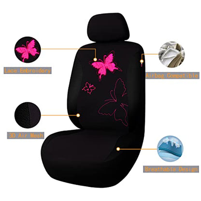 Flying Banner Butterfly car seat Covers ful Set Fashion Universal Lady Woman Female Rear Bench Split Colorized (Black Rose Red, Full Set - Lace) - color: Black Rose Red Lace, size: Full set