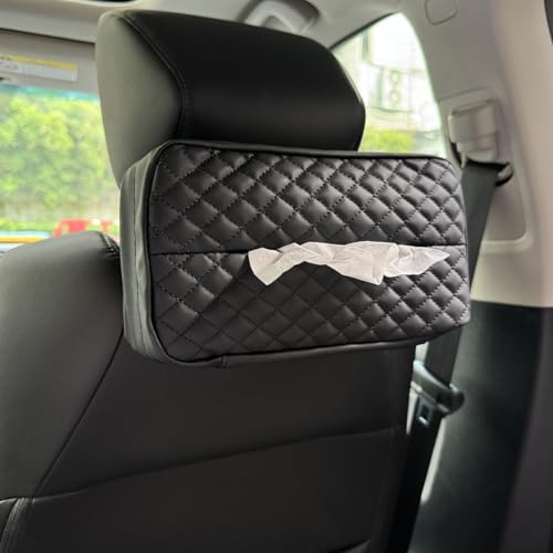 Car Tissue Holder for 120 Standard Tissue Boxes, Facial Tissue Holder for Auto Headrest, Faux Leather Napkin Box Cover, Large Capacity Car Tissue Dispenser Fits for 120 Kleenex Tissues Box (Black) - color: Black