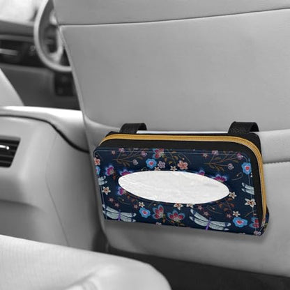 Dragonfly PU Leather Sun Visor Napkin Holder Car Standard Tissue Holder Luxury PU Leather Backseat Tissue Holder FitsSedans SUV Trucks - color: Dragonfly Flower