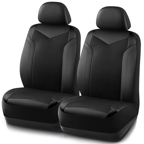 PIC AUTO Car Seat Cover, Super Breathable Mesh Front Seat Cover for Cars, Black Leather Seat Covers, Universal Fit, Durable, Airbag Compatible, Suitable for SUVs, Trucks, Sedans, and Vehicles - color: Black