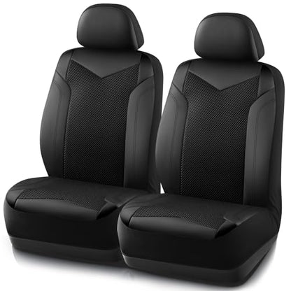 PIC AUTO Car Seat Cover, Super Breathable Mesh Front Seat Cover for Cars, Black Leather Seat Covers, Universal Fit, Durable, Airbag Compatible, Suitable for SUVs, Trucks, Sedans, and Vehicles - color: Black