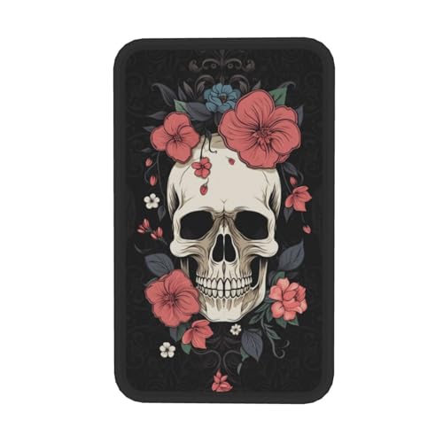 Universal Car Center Console Cushion Pad, Red Flower Skull Soft Waterproof Car Center Console Cover Auto Armrest Seat Box Cover Protector for Most Vehicle SUV Truck Car - color: Red Flower Skull